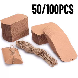 50/100PCS Pillow Candy Paper Box Kraft Paper Packaging Box Used For Candy Jewelry Gifts DIY Christmas Birthday Party Decoration