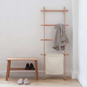 Solid Wood Bedroom Ladder Towel Rack Bathroom Laundry Hanger Overnight Temporary Coat Hook Simple Style Floor Standing Clothes Drying Rack