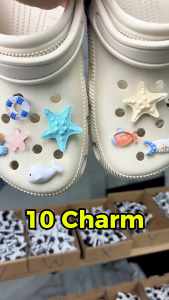 Bộ 10 CHARM STICKER - Sao Biển - Phụ kiện nhựa gắn giày dép lỗ - Sẵn Nút Gắn