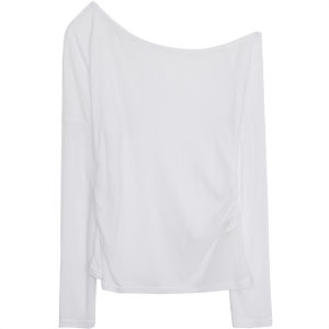 Sun Protection Long Sleeve White T-Shirt for Women Summer 2025 New Style Hot Girl Slant Shoulder Design Simple Straight Cut Polyester Cotton Blend