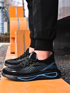 Safety Shoes For Men Steel Toe Rubber Anti-slip Anti-Puncture Anti-smash Construction Shoes Work Shoes Black Work Boots