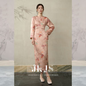 JK&JS | Elegant Cheongsam Style Silk-blend Dress Long