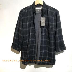 kemeja Hem flanel abu premium cod flanel pria wanita