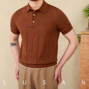 Linen Cotton Blend Knitted Men Short Sleeve Business Casual T-shirt Striped