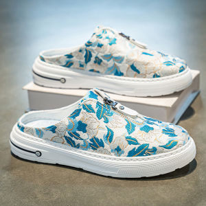 Mens Summer Outdoor Anti-Slip Slip-On Shoes Head Cover Half Slippers Breathable Cloth Upgraded Version of Traditional Slippers