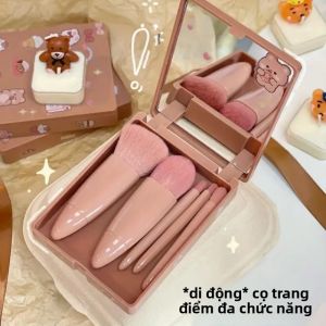 Bộ Cọ Trang Điểm Gấp Gọn 5 Món Kèm Gương Bộ Du Lịch Nhỏ Gọn Cọ Trang Điểm Chuyên Nghiệp Mini Dùng Cho Kem Nền Phấn Mắt