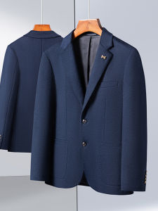 Mens Casual Pure Woolen Single-Breasted Jacket Korean Style Business Coat Solid Color Lightweight Luxury Outerwear