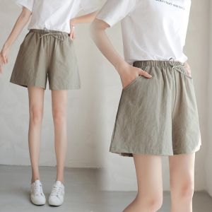 Quần Short Vải Lanh Cotton Cạp Cao Rộng Rãi Mùa Hè Cho Nữ Quần Vải Lanh Thể Thao Rộng Rãi Phong Cách Hàn Quốc Cỡ Lớn
