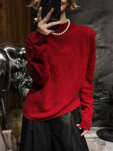 QINGNAER | Loose Plus Size Autumn Winter Red Knit Sweater