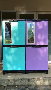 Lemari Baju Plastik 4 Susun Tingkat Jumbo Rak Gantung Baju Pakaian Serbaguna Cermin Kaca Full Kunci Murah Awet Kokoh DVJ