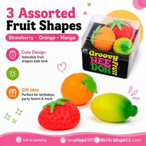 Schylling | 3-in-1 Fruit Party Squishy Stress Relief Toy Slow Rebound Sensory Squeeze Fidget Toy for Fingertip Venting