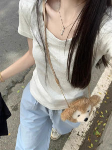 เสื้อยืดคอกลมแขนสั้นผ้าฝ้ายแท้สไตล์พื้นฐานสำหรับผู้หญิงในช่วงฤดูร้อน เสื้อเชิ้ตทรงเข้ารูปสำหรับใส่ในช่วงฤดูร้อน สไตล์หวานและเผ็ดร้อน