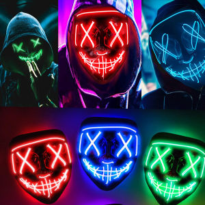 Scary Halloween Mask Mixed Color Led Colplay Mask Party Masque Masquerade Masks Neon Maske Light Glow In The Dark Horror Mask Glowing Masker