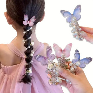 2Pcs Mesh Butterfly Headbands for Girls Cute Round Pearl & Floral Design Headwear Party Wear Everyday Hair Accessories Gifts
