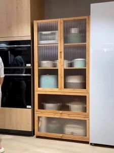 Bamboo Kitchen Cabinet Storage Organizer Shelf With Pull-Out Doors Sideboard