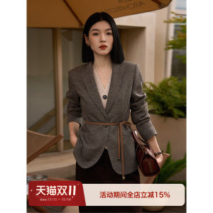 Classic Herringbone Woolen Suit Jacket XZP762849FG Fashionable Old Money Style Long Sleeve Commute Friendly Elegant Design