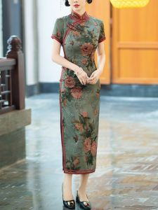 Chinese Style Long Qipao Dress Vintage Republic of China Fashion Midlife Mommy Elegant Floral Patterned Retro Wind Long Skirt