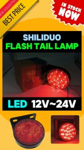 12V/24V SHILIDUO 6004 16LED Merah Bulat Lampu Kilat Lampu Belakang Berkelip Dengan Bracket Lori Treler Trak