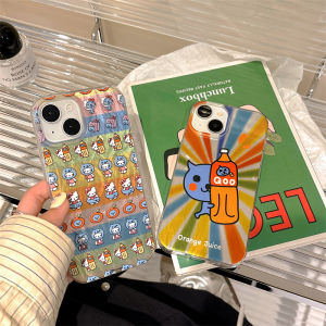 Cute Queer Orange Juice Kitty Cat Design Phone Case for iPhone 16 pro Max Apple 15 pro New Model 14 plus Feather Mesh 13 Couples 12 Anti-Fall XR High-End Feeling Internet Celebrity 8 Female