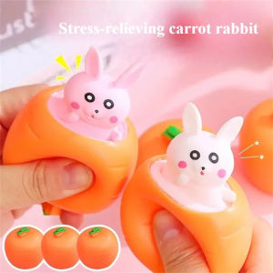 Squeeze Toys Carrot Rabbit Fidget Toys Pop Up Squishy Rabbit in Carrot Stress Relief for Kids Adult Novelty Toy Easter Gift