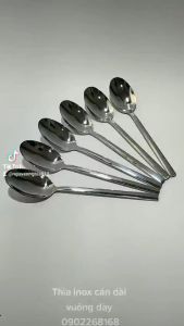 Muỗng inox thìa cán dài vuông cao cấp phong cách Hàn Quốc sáng bóng bền đẹp