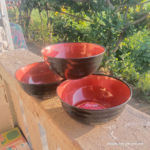 MANGKUK RAMEN BULAT LEBAR HITAM MERAH MANGKOK PLASTIK MIE SUP BAKSO