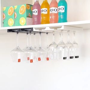 Creative 2PCS 2colors Wine Glass Holder Stainless Steel Wine Glass Cup Rack Punch free Upside Down Hanger Kitchen Hanging Glass Cup Shelf Organizer WENDY
