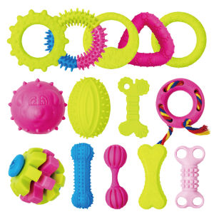 ชุดของเล่น TPR เป็นมิตรกับสิ่งแวดล้อมยางสำหรับสุนัขเล็กๆน้อยๆการฝึกอบรมสัตว์เลี้ยงพุดเดิ้ลสุนัขขนาดเล็กทนต่อการกัดเชือกฝ้ายทำความสะอาดฟันสำหรับสัตว์เลี้ยง