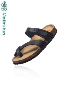Maibulun | Buckle Flat Cork Slippers Summer Mens and Womens Couple Beach Shoes Toe Covering Plus Size Outdoor Casual Shoes