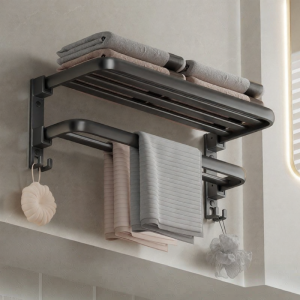 Black No-drill Bathroom Towel Rack