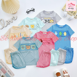 Đồ Bộ Cộc Tay Mùa Hè Cho Bé Trai Bé Gái Set Bộ Mặc Nhà Ngắn Tay Kẻ Sọc Cho Bé Trai Gái Thun Lạnh 8-18kg Bé_Xinh_Shop SỌC IN