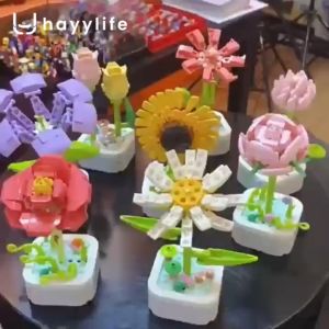 Hayylife Lego Brick bentuk Bunga - Blok Susun Mainan Lego dengan Partikel Kecil Kompatibel Dirakit berbentuk Bunga dan Pot seperti Hiasan Bunga Diawetkan Hadiah untuk Liburan HL-GCE838