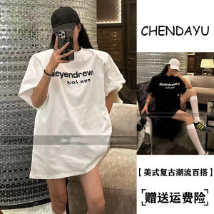 Loose Womens Short Sleeve T-Shirt Dongda Gate Summer New Style Korean Version Printed Creative Cotton Blend Retro round Neck