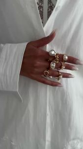 Ingemark 7Pcs Baroque Imitation Pearl Open Ring Set for Women Elegant Irregular Stackable Adjustable Finger Ring Jewelry Gift