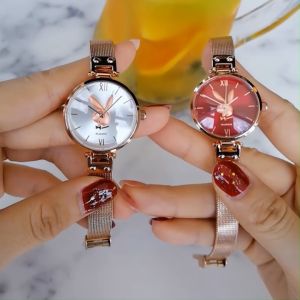 [ซื้อ1แถม1] PLAYBOY สไตล์เกาหลีนาฬิกาสำหรับสตรี American นำเข้ากันน้ำ Milanese สายเหล็ก ฟรี ของ แฟน และสี หนึ่งที่ บริษัท และ จุดขนาด