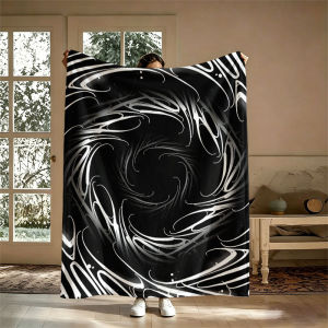 BILIBILI | Black White Vortex Flannel Blanket Perfect for Sofa Office Bed Travel Sleep Read Relax Camping Four Season Use
