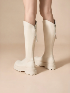 Josiny | Thick Sole Warm Lined White Petite Friendly Tall Knight Boots