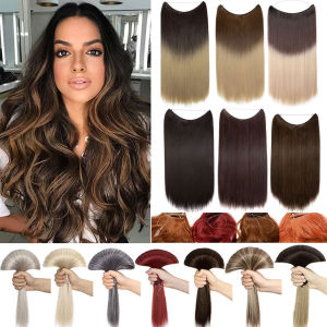 สังเคราะห์ไม่มีคลิปใน Natural Hair Extension Ombre สีดําสีบลอนด์ One Piece ยาวตรงลวดที่มองไม่เห็นปลอมปลอมผมชิ้น