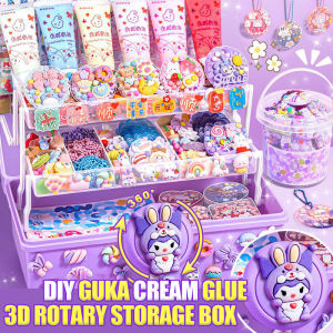 400PCS Cream Glue Guka Set DIY Three Layer Box Gooka set Guka Sticker Cute Goo Plate Card Set Goo Card Handcraft Stickers Childrens Toy Tool Set Complete Material 咕卡 咕卡套装