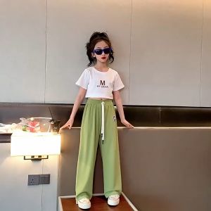 กางเกงขากว้างจั๊มพ์สำหรับเด็กผู้หญิง สไตล์เกาหลีบางและระบายอากาศได้ดี ชุดลำลองเด็กวัยรุ่น