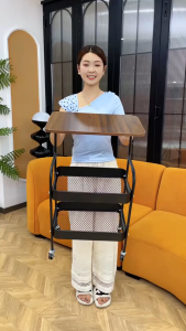 Double-tier coffee table trolley made from heavy-duty carbon steel suitable for use as a living room sofa table or bedside table