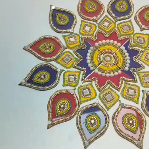 Reusable Acrylic Rangoli Set 29-Piece Set | Handmade Kundan & Stone Rangoli for Deepavali Pooja & Festive Floor Decor | Approx 10 Inch