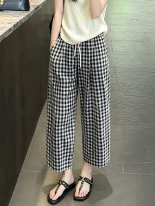 Plaid Summer Womens Loose Waist Slim Straight Leisure Pants