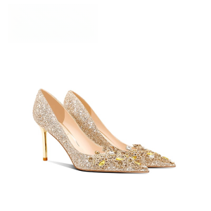 French Crystal Wedding Shoes Womens 2025 New Show Heel High Heels Diamond Bridemaid Shoes Two-Way Wear Superfine Fiber Lining