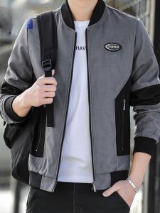 ROMON | Lormen Mens Baseball Collar Flight Jacket Spring Autumn Fashionable Windproof Short Coat Zipper Sleeve Elastic Bottom Hem