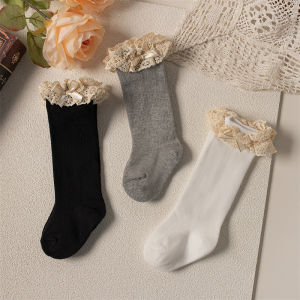 3Pairs/Lot Baby Girls Knee High Socks Kids Soft Cotton Long Sock Cute Lace Ruffle Solid Children Princess Socken For 0-5Years