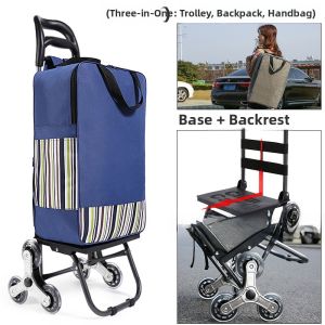 Portable Folding Shopping Cart Vegetable Buying Hand Pull Stair Climbing Lightweight Trolley Carts Home Use Oxford Cloth Material