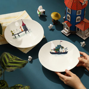 Đĩa Tròn Moomin Blue Lotus Bằng Sứ Trắng Hình Hoạt Hình Dễ Thương Dùng Trong Gia Đình Đĩa Đựng Thức Ăn Sáng Tạo Đĩa Đựng Súp