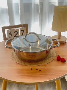 Nồi lẩu inox LUNKAI 24 cm 26 cm nồi inox LUNKAI nồi hai quai nấu canh LUNKAI nồi nắp kính nồi inox bếp từ