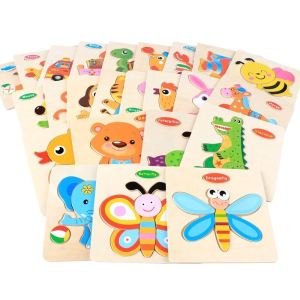 Wonderful Toys Kids 3D Wooden Cartoon Puzzle Toy Baby Early Learning English Education Stereo Wood Puzzles Block